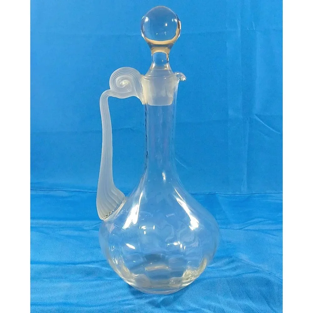 14.5" Lalique Style Art Deco Nouveau Frosted Glass Decanter Bottle Pitcher - Picture 4 of 8